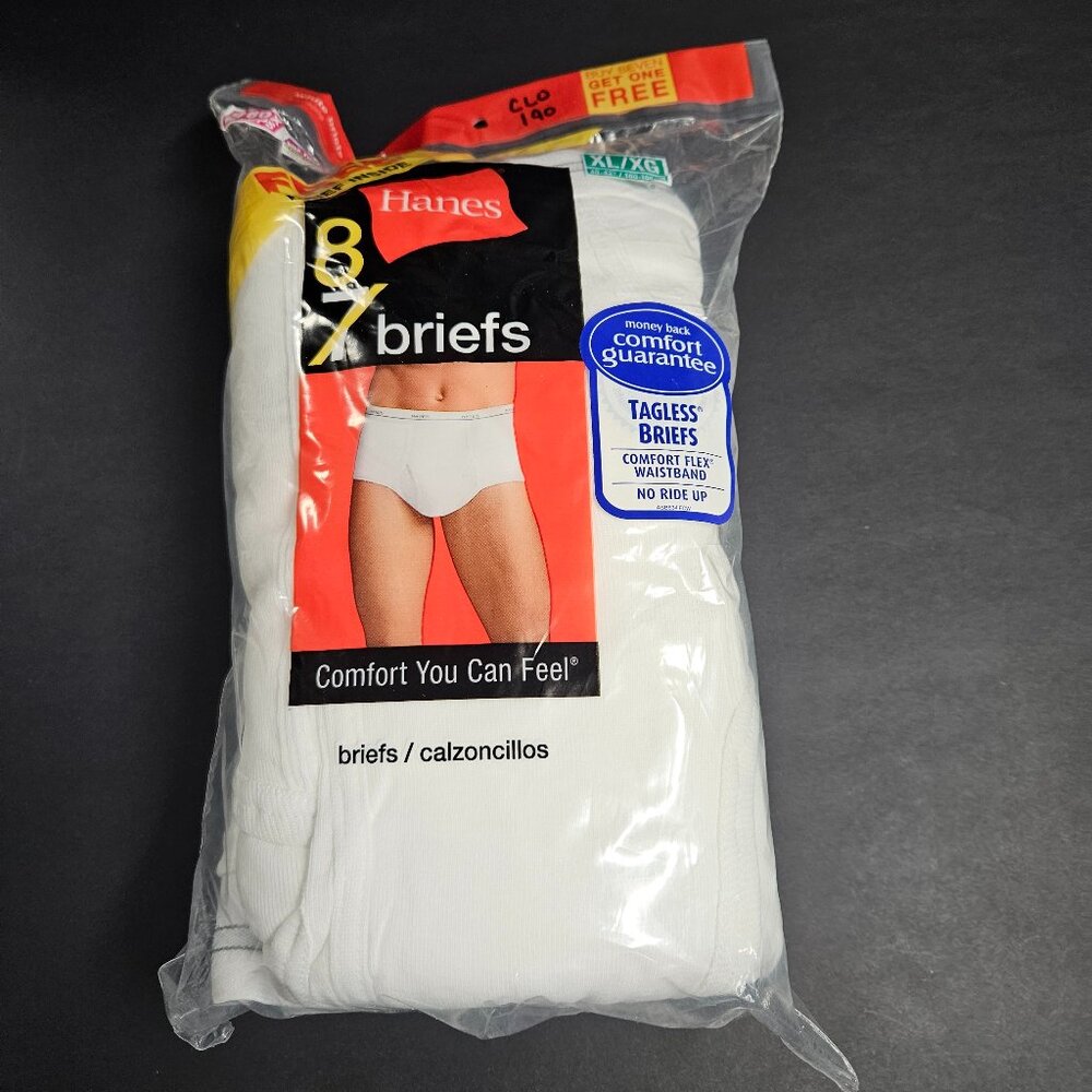 Hanes 8 tagless briefs, XL 40-42", White, Comfort Flex Waistband